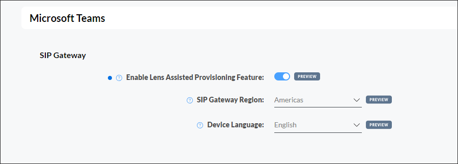 Screenshot of Policy > Microsoft Teams > SIP Gateway page