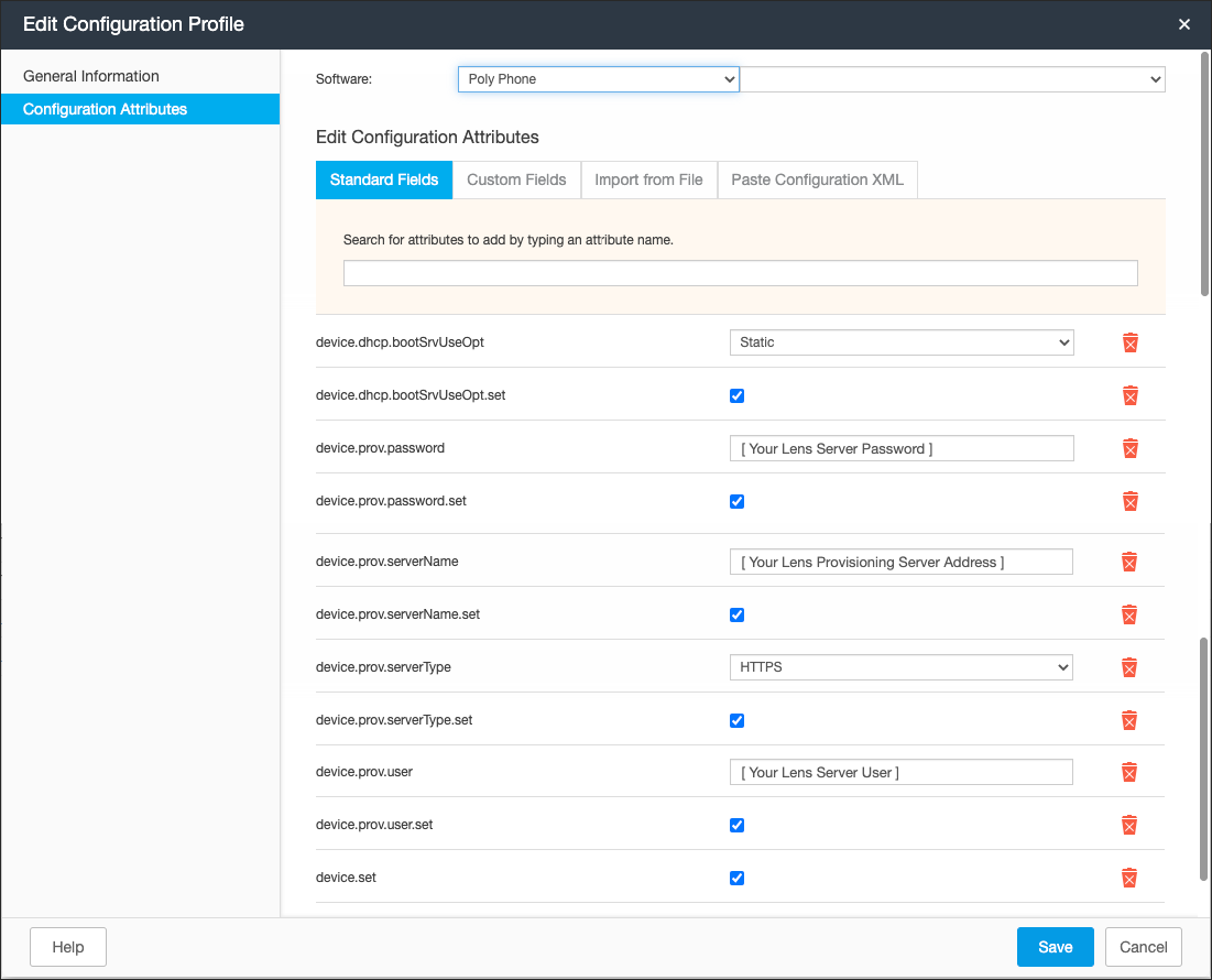 Screenshot of RPRM Edit Configuration Profile > Configuration Attributes page
