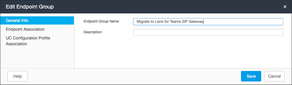 Screenshot of Edit Endpoint Group > General Info page